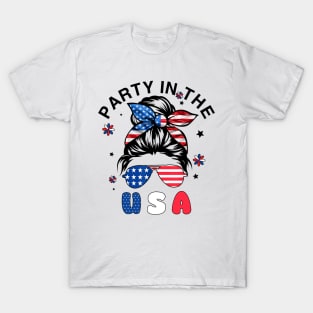 American Flag Party In USA 4th July Patriotic Kid Women Girl T-Shirt